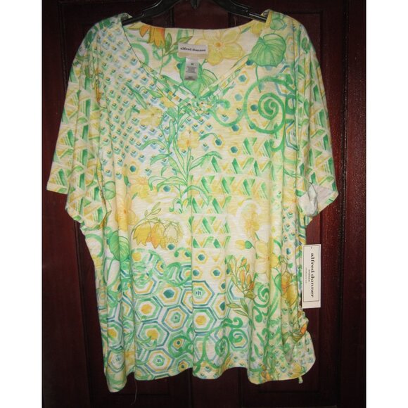 Alfred Dunner Woman Plus New 3X Tee Shirt Knit Top Floral Print Rise & Shine SS - Picture 1 of 3